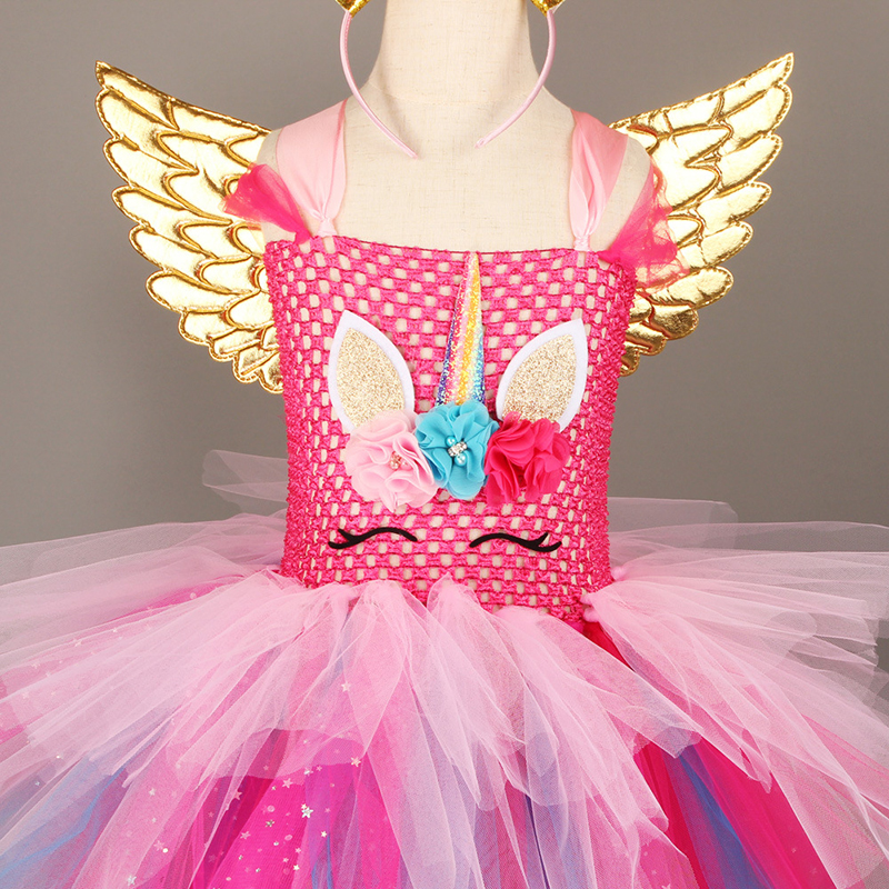 Unicorn Wing Princess Skirt Set 3pcs Dress Up Costumes for Girls Birthday Halloween Party Dress Up