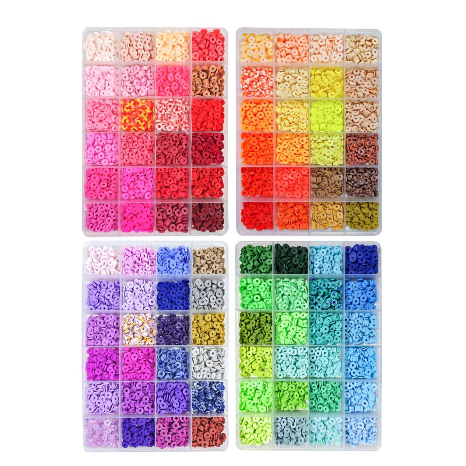 Hot Sales 4 Sets Of Colors 2400PCS 24 Colors Rainbow 6mm Resin Polymer Clay Heishi Soft DIY Beads For Bracelets Making Kit