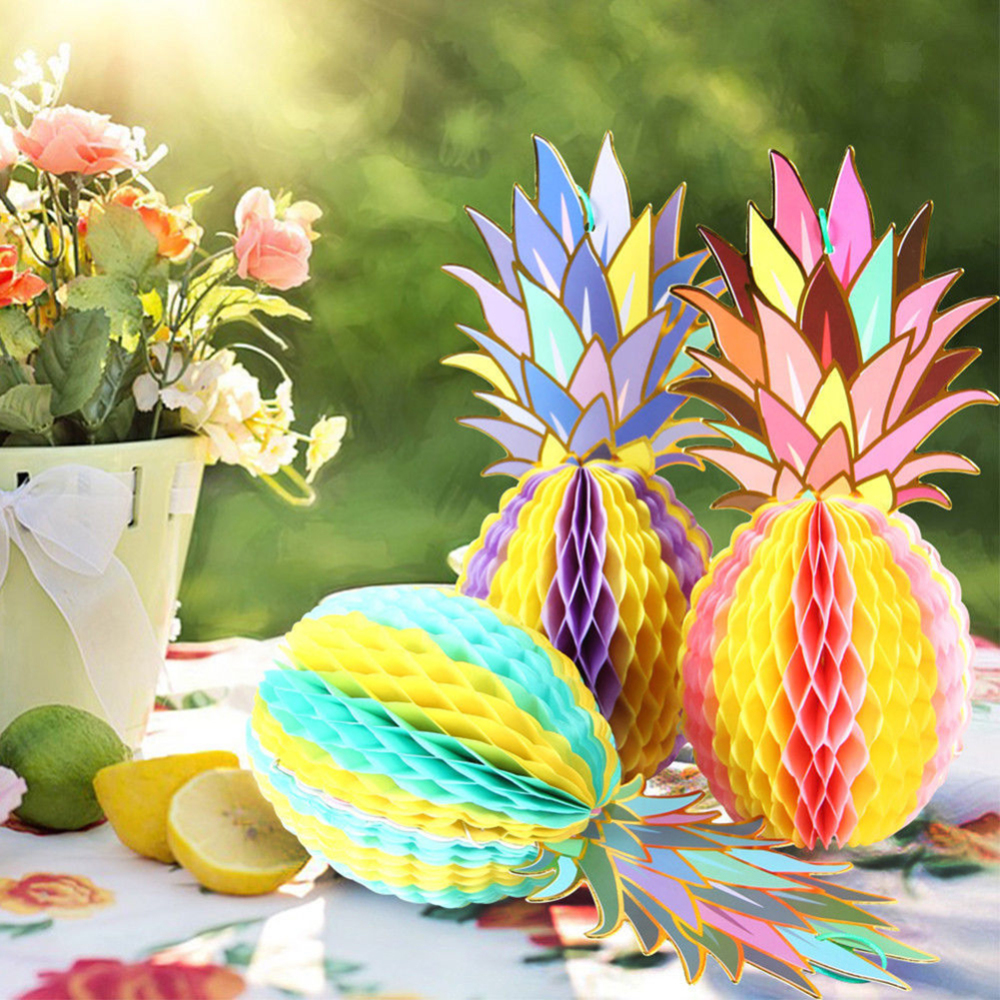 3pcs Summer Tropical Party Decorations Honeycomb Pineapple Shaped Table Centerpiece For Hawaii Beach Party Supplies