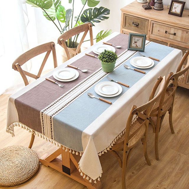 Plaid decorative linen tablecloth with tassels waterproof and oil-proof thickened rectangular wedding table cover tea tablecloth