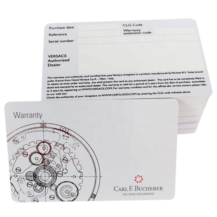 Customized Printing Plastic PVC 2 Years Watch Warranty Card