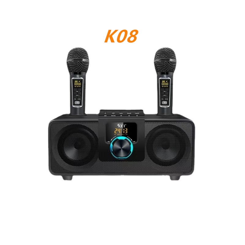 Оптовая продажа, Домашняя вечеринка, KTV K8, портативный наружный беспроводной динамик, караоке K08 30 Вт, сабвуфер, динамик с двойными микрофонами