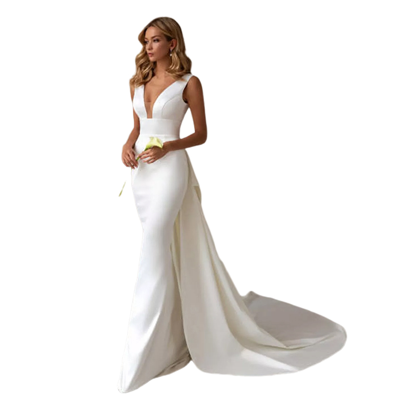 Simple And Sweet Mermaid Wedding Dresses Fashion V-neck Sleeveless Sexy White Elegant Wedding Dress