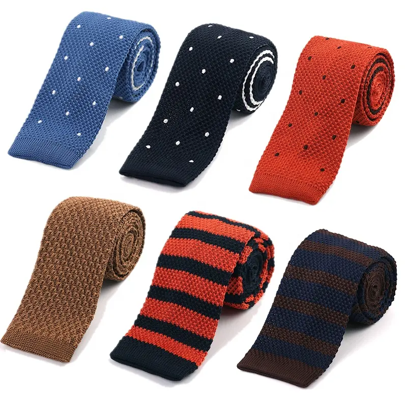 Оптовая продажа, новый дизайн, мужской вязаный простой галстук из полиэстера в горошек, вязаный галстук на заказ, вязаные галстуки