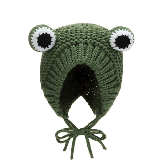 Baby hat autumn and winter new frog cartoon with velvet baby ear protector knit hat children's wool hat