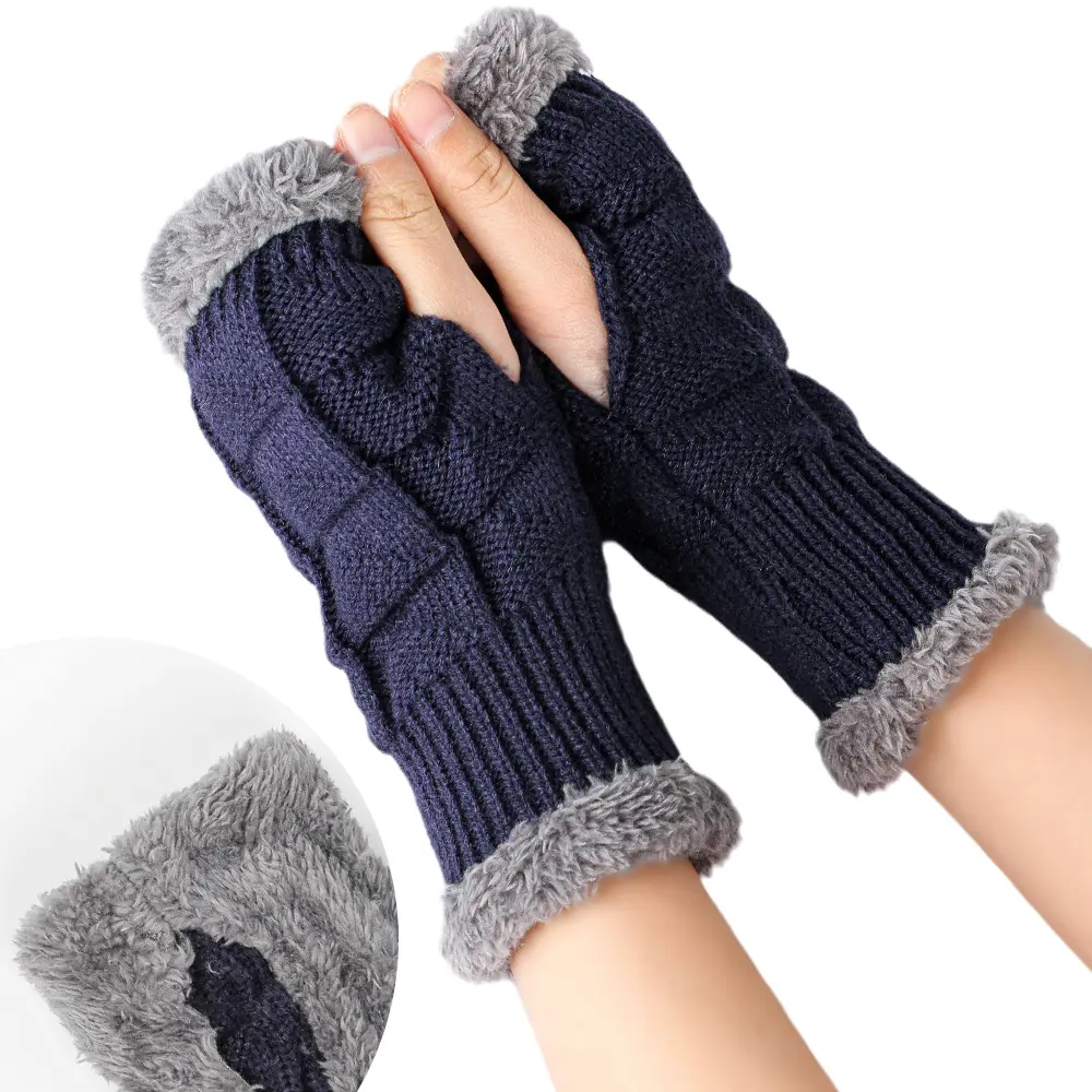 Заводская Настройка серые модные теплые варежки женские Проводные кашемировые перчатки без пальцев