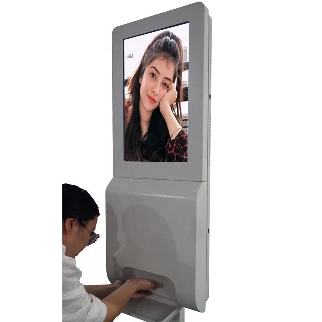 2020 hot selling 21.5'' lcd android kiosk with auto hand sanitizer dispenser display
