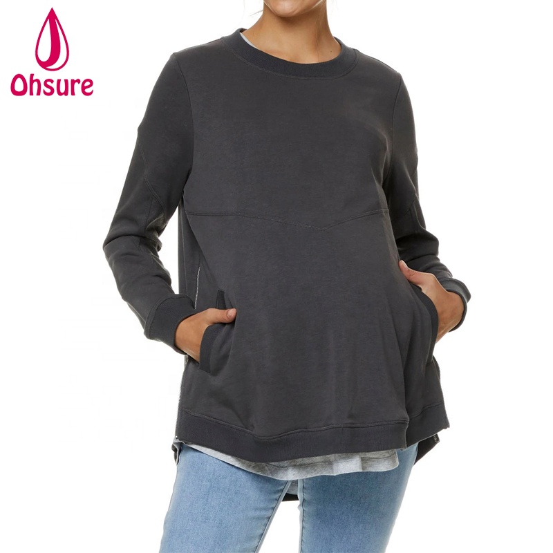 Wholesale Maternity Gym Pullover Hoodies Casual Breastfeeding Clothes Custom Maternity Tops Fitness Sweatshirts