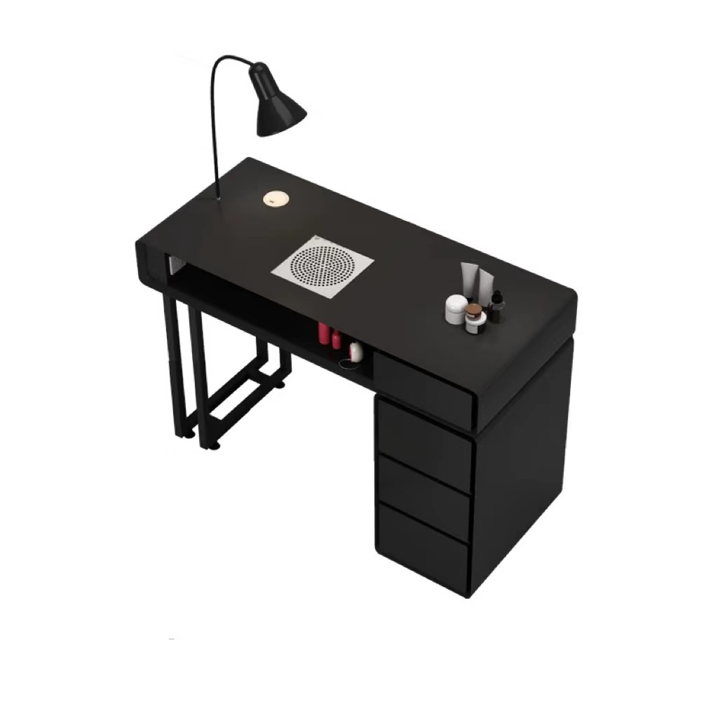 Popular Nail Table Market Beauty Salon Furniture Wooden Top Black Double Desk Pink Nail Care Desk Pedicure Manicure Chair