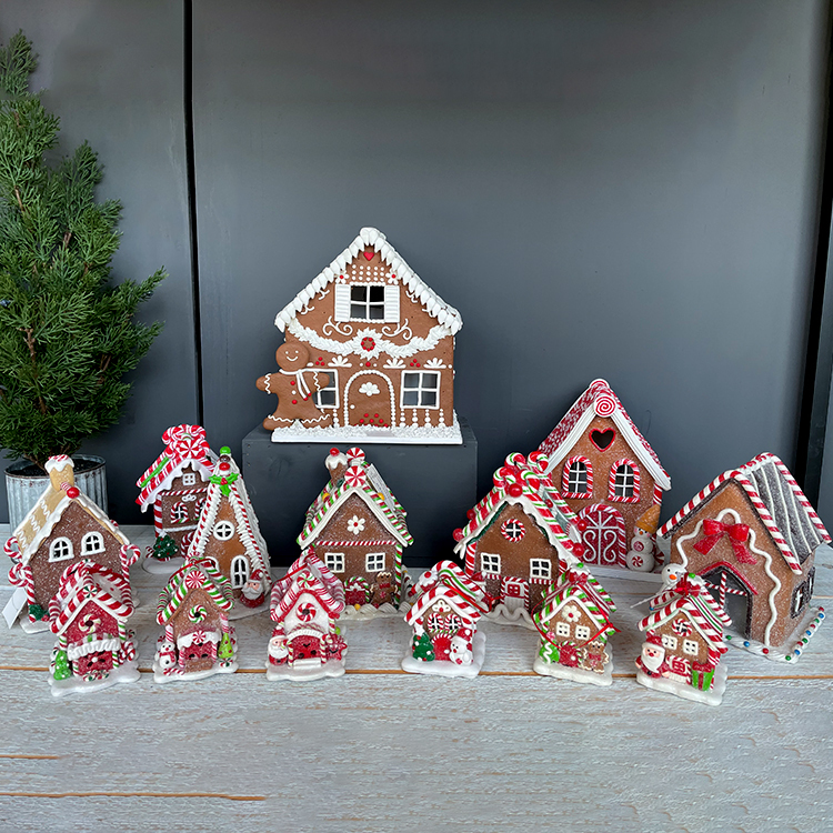 New Model LED Gingerbread Biscuit Figurines Christmas Scene Ornament Gifts House Decorations