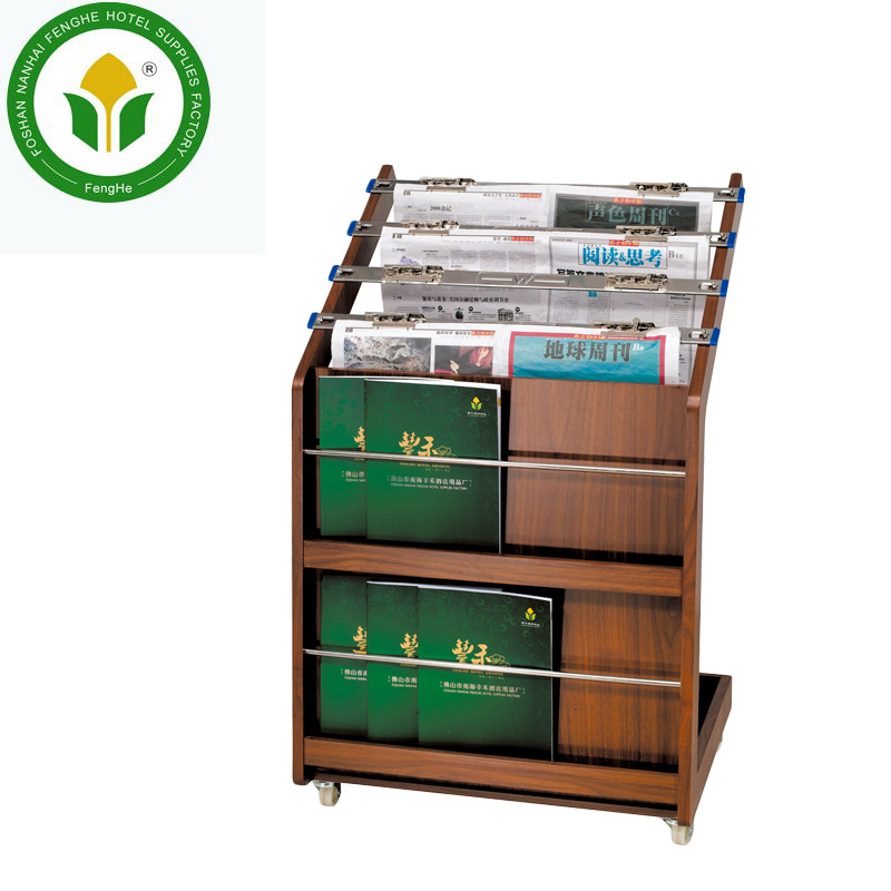 Hotel supplies solid wood newspaper rack newspaper rack with wheels