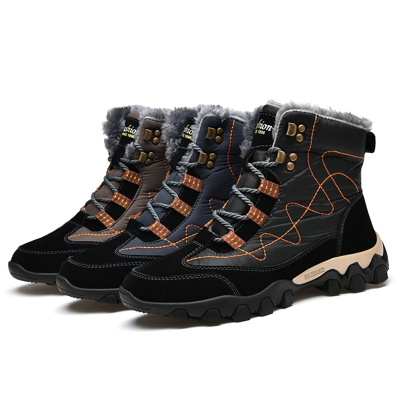 Fishing sport camping climbing hiking shoes black men custom leather trekking outdoor waterproof hunting mens fur boot