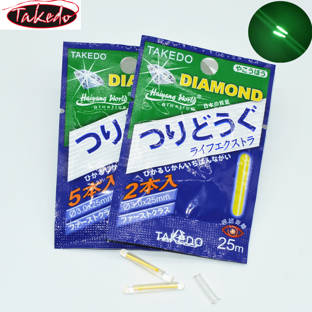 Светящиеся палочки Takedo для рыбалки, 3,0*25 мм, 2 шт., палочки с видимостью в пакете, 25 м, светящиеся химические палочки для порошка