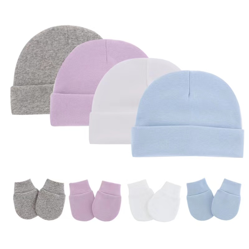Newborn Baby Hats and Mittens Unisex Cotton Infant Cap and Mitten for 0-3 Months Boys Girls