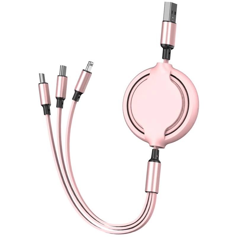 Custom Portable Fast Charging Flat Three in One Telescopic Data Line Retractable Three In One Telescopic Usb Cable Mobile Phone