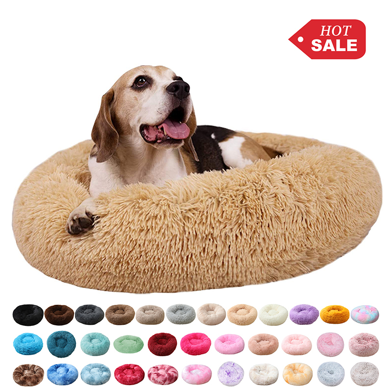 AI DI Free sample Cama de perro 40CM120CM Custom Fur Canvas Warm Round Donut Cuddler Luxury Animal Cat Cushion Pet Beds for Dog
