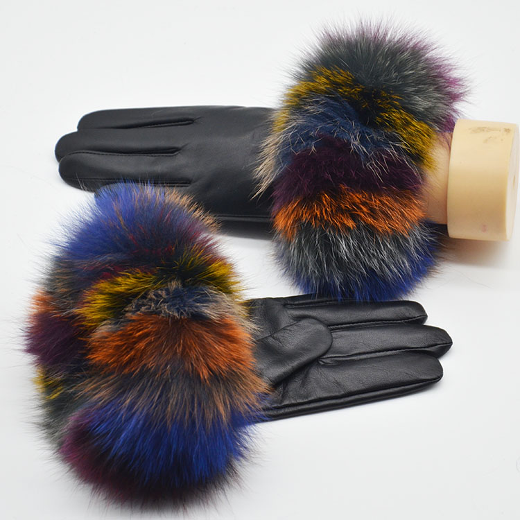 sheepskin leather gloves with real fox fur