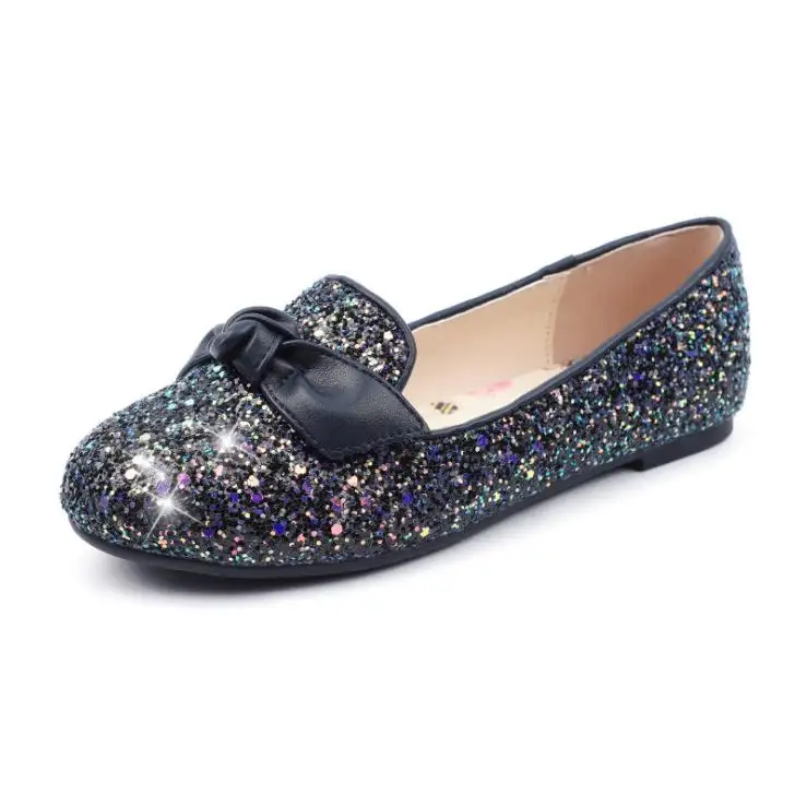Factory Wholesale Girl Crystal Princess Bowtie Single Shoe Flat Sequined Girl Party Casual Shoes