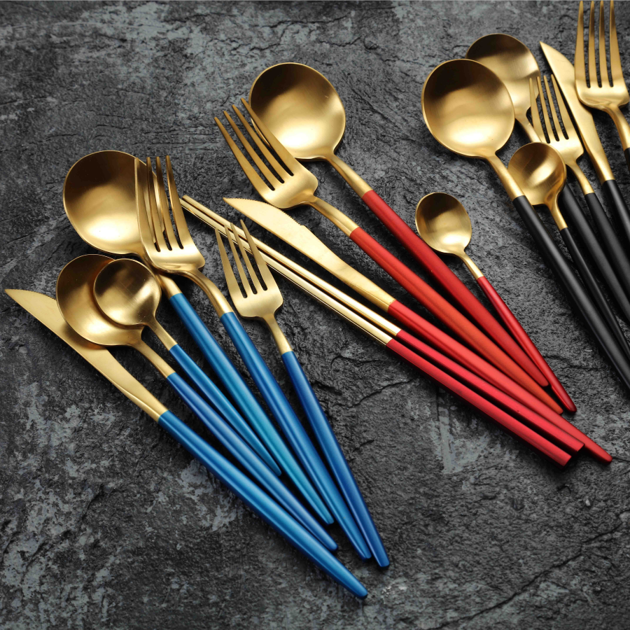 Wholesale Factory Wedding Party Gift Gold Plated Fork Knife Spoon Set Cutlery Spoon