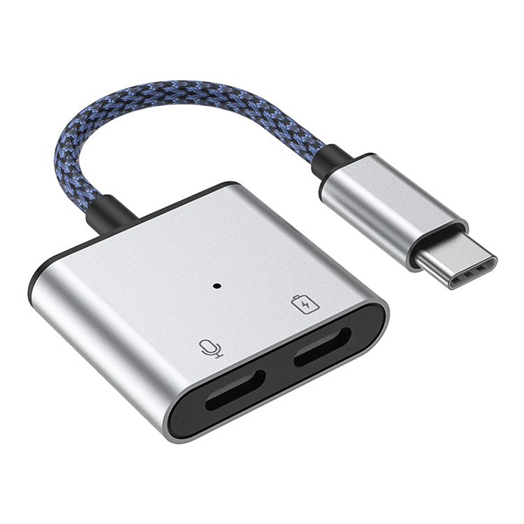 type-c 2 in 1 adapter with indicator light 60W PD fast charging type-c audio port usb-c to usb-c converter