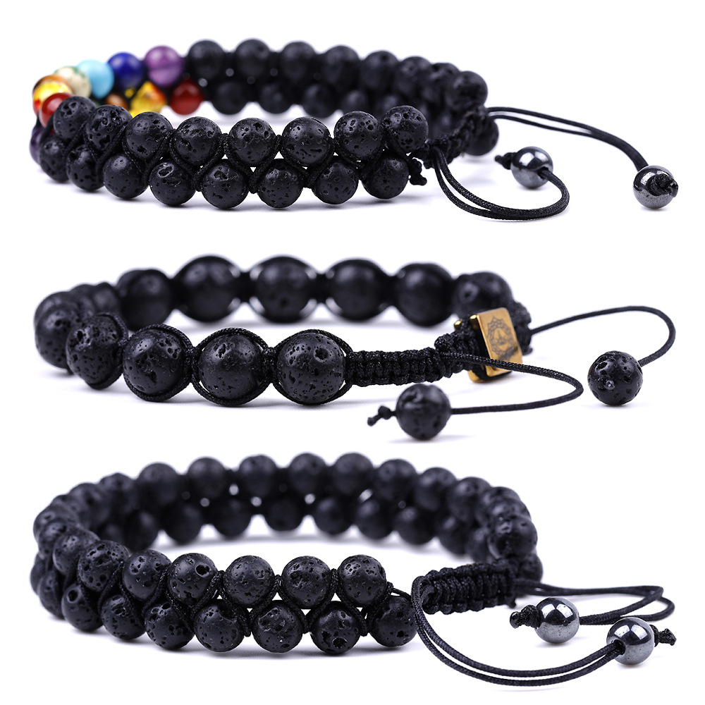 6mm Healing Seven Chakras Beads Black Lava Stone Bracelet Women Men Woven Energy Buddha Bracelets Jewelry