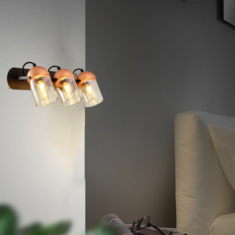 HUAYI High Performance Iron Glass 60w 2*60w 3*60w Indoor Hotel Wall Mounted Modern Decoration LED Wall Lamp