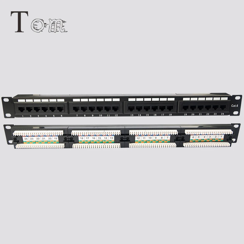 TOM-PN-03-C5e/C6/C6A 19 дюймов 1u rj45 utp cat6 Cat6A 24 портовая коммутационная панель