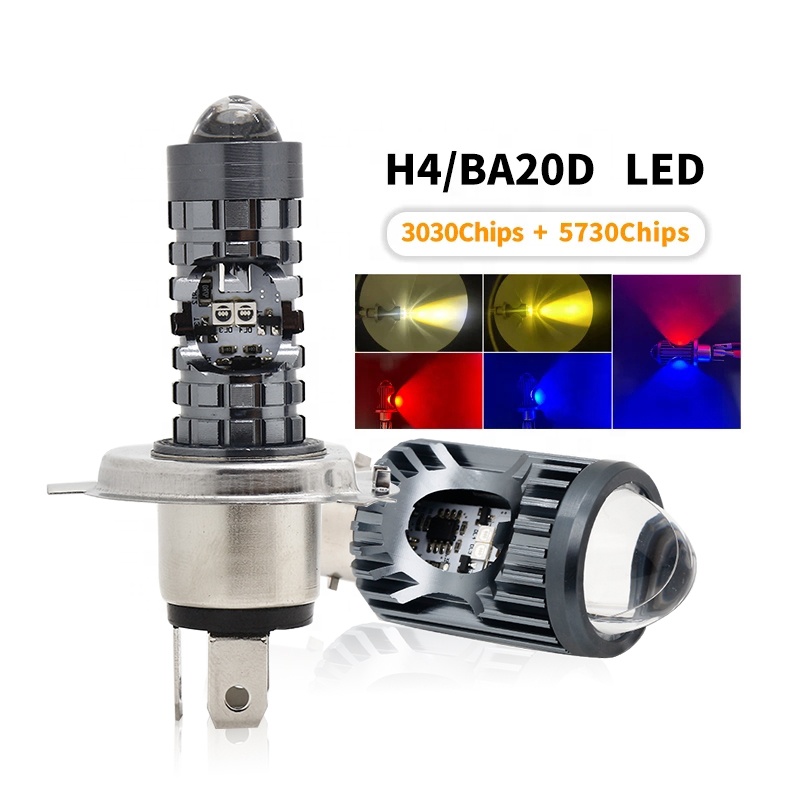 Мини-лампа дальнего света DRL Светодиодная лампа для мотоциклов, H4, H6, BA20D, P15D, Авто, Объектив автомобильного проектора, Двухцветный, Фабрика