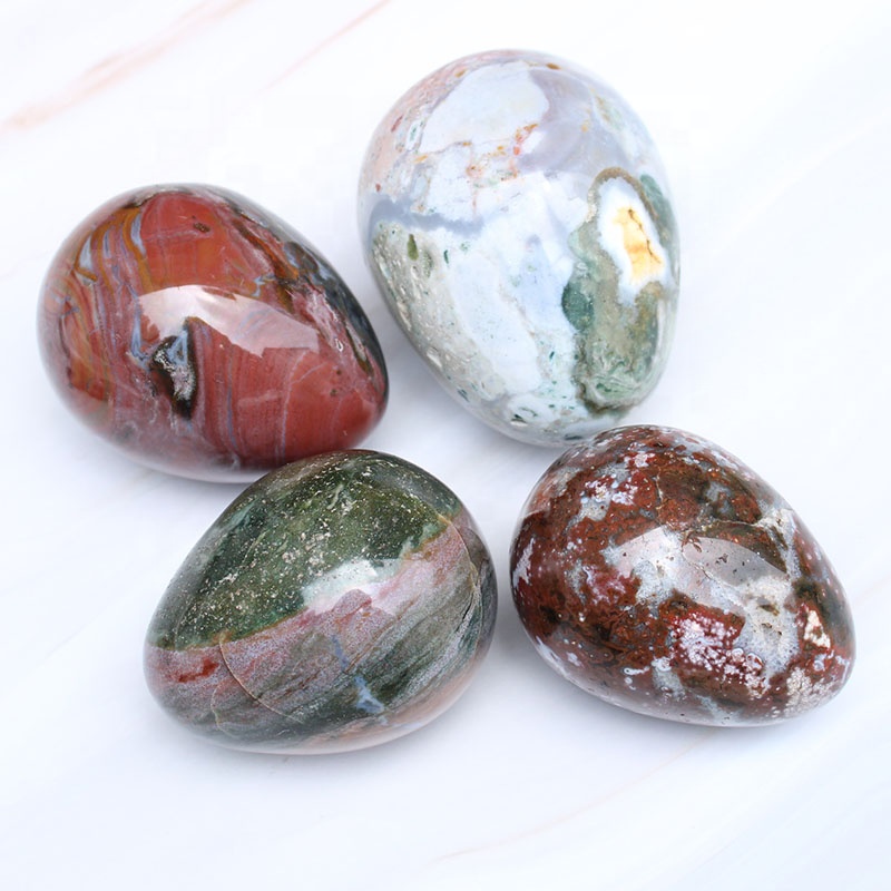 Wholesale Polished Natural Ocean Jasper Egg Palm Crystal For Gift