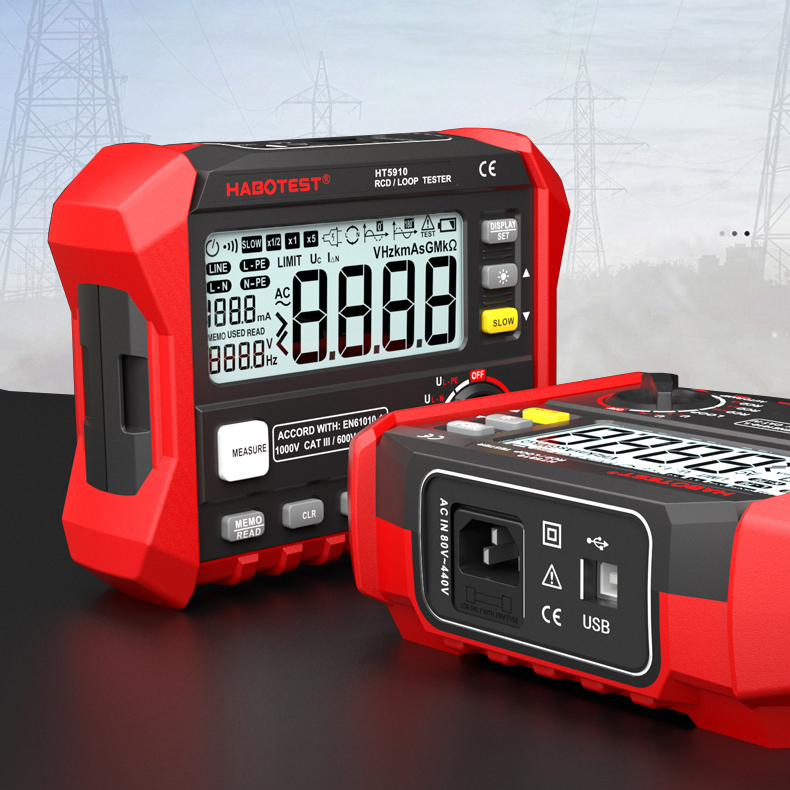 Habotest HT5910 RCD Измеритель сопротивления с заземляющей петлей, тестер сопротивления, поворотный ток, измерение времени, контактное напряжение 99,9 В
