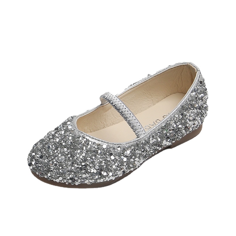 Girls' Leather Shoes Princess 2021 Spring New Non-Slip Soft Bottom Wear-Resistant Little Baby Sequined Children's Shoes