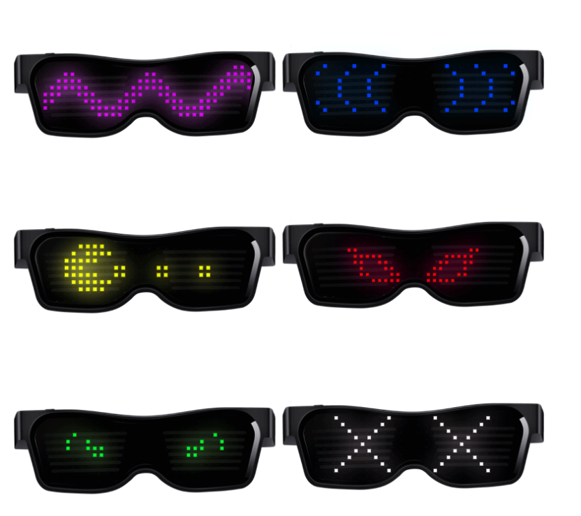 LED Glasses, Blue tooth APP Connected LED Display Smart Glasses USB Rechargeable DIY Funky Eyeglasses for Party Club DJ