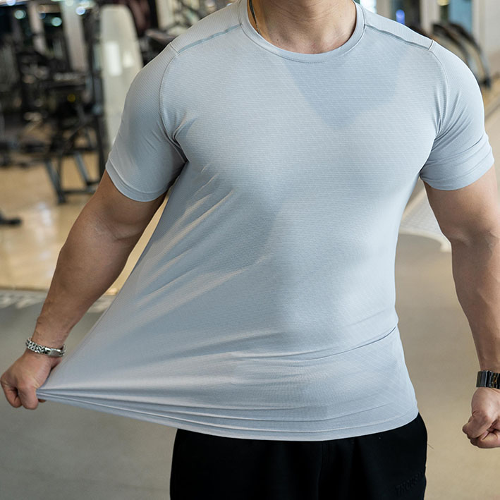 Men Sports Running T-shirt Quick Dry Breathable Gym Shirts Short Sleeve Elastic Fitness Training Sportswear Top