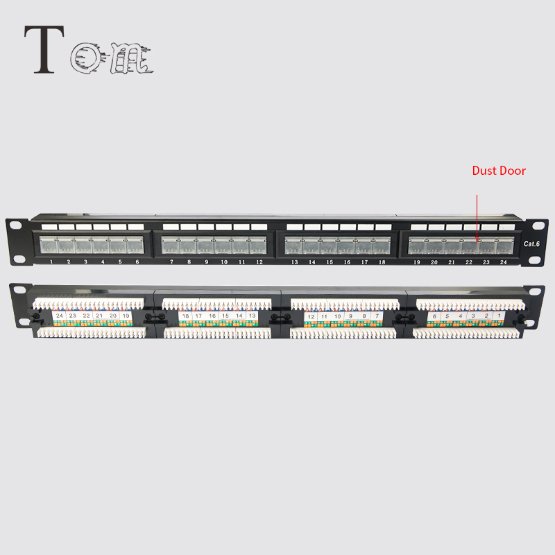TOM-PN-04 CAT5E/CAT6/CAT6A 19 ''1U UTP 110IDC и двойным iidc с пыли дверной патч-панель 24 порта сетевая распределительная рамка