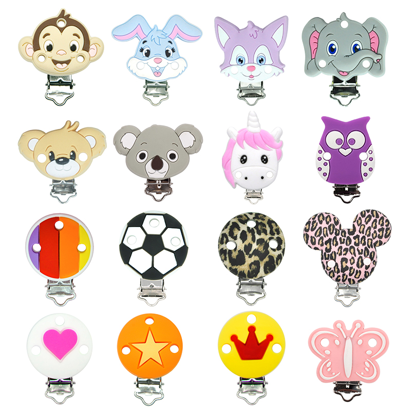 Hot Sale Silicone Heart Shaped Baby Soother Nursing Teething Toys Pacifier Clips