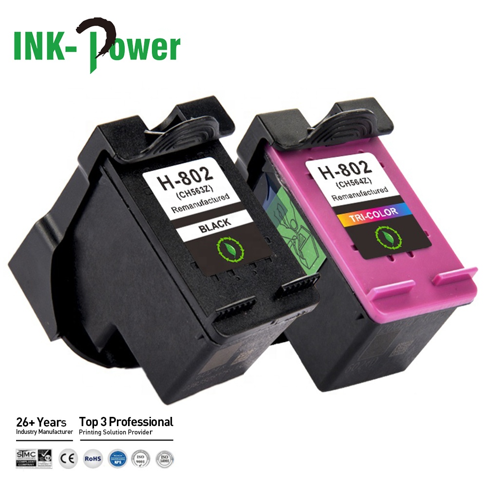 INK-POWER 802 XL 802XL Premium Remanufactured Color Inkjet Ink Cartridge for HP Deskjet 1000 2000 2010 1050 2050 3050 Printer