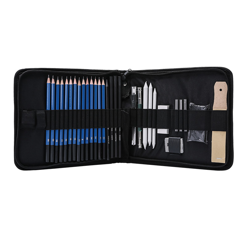Customized 32pcs Professional Drawing Sketch Pencil Set Wooden Charcoal Pencil Sketching Set For Sketch And Draw
