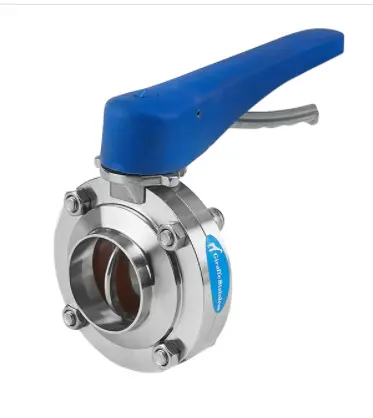 Sanitary Manual Butterfly Valve Weld End With Multi-Position Plastic Blue lever Handle Type A