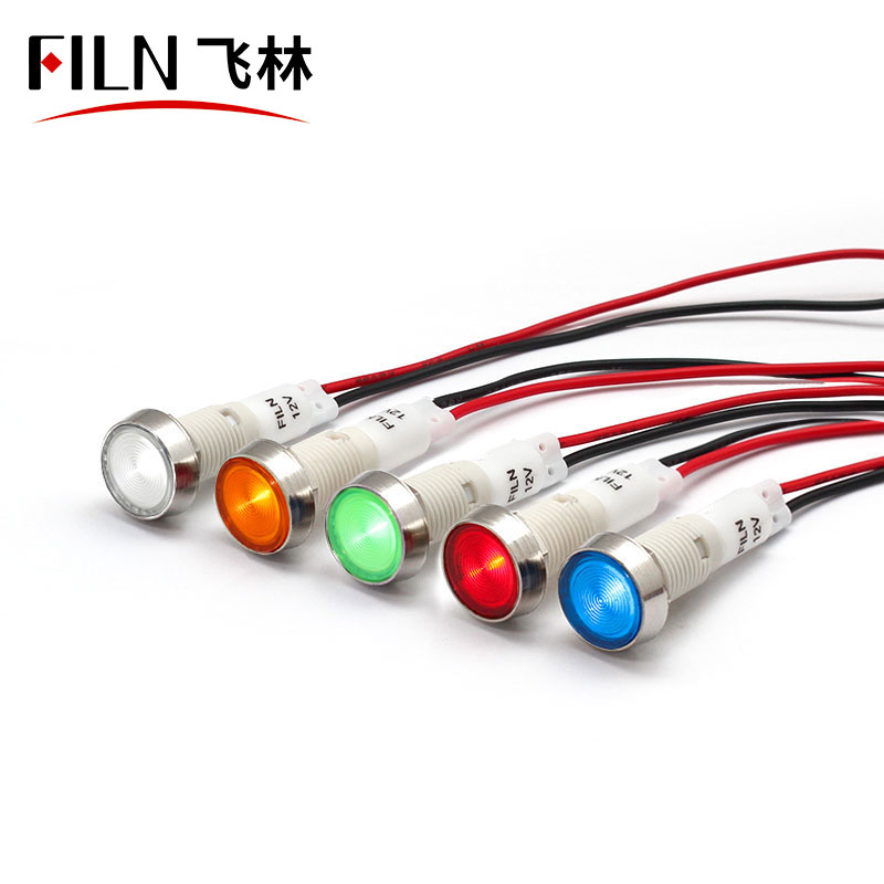 FILN 10mm flat head plastic indicator light used for dishwasher kitchen equipment signal lamp 220V AC high bright led pilot lamp