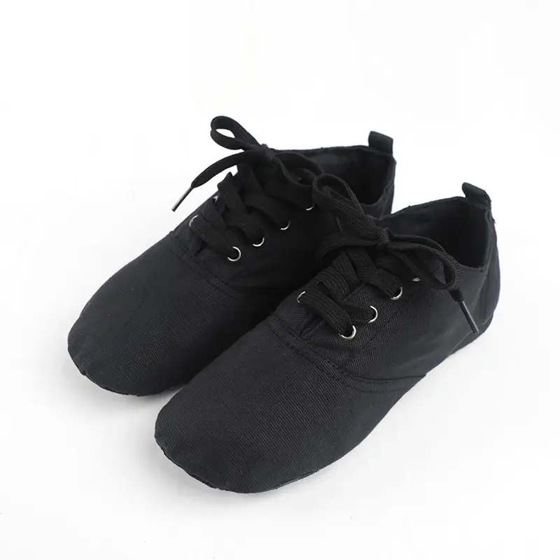 Kids Women Black Lace Up Dance Shoes Unisex Canvas Jazz Shoe