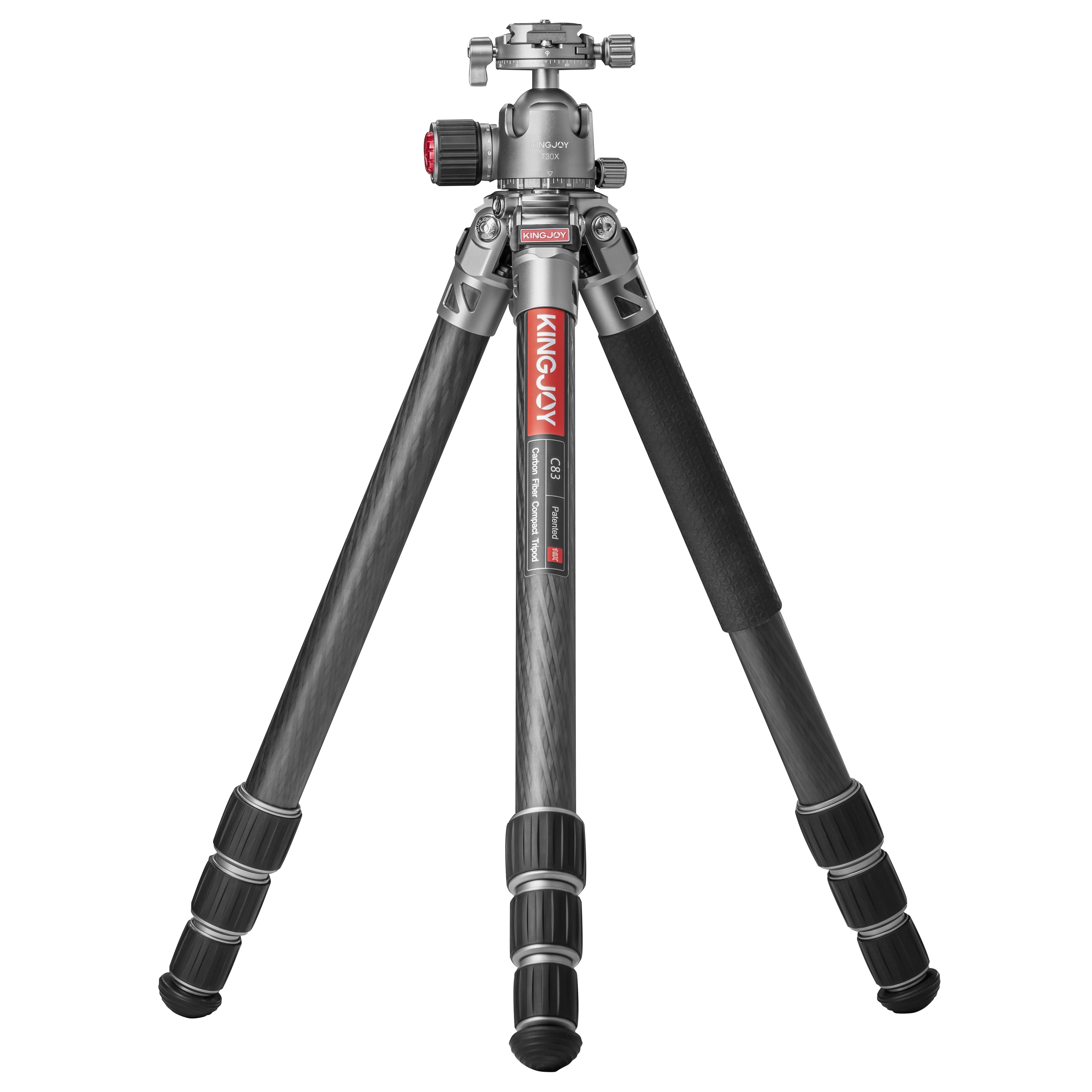 KINGJOY Solid Rock C83 Professional Carbon Fiber No Center Column Low Angle Camera Tripod For Long & Micro Lens Photography