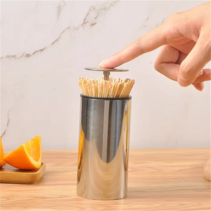 Best selling new creative 304 stainless steel push-type round toothpick holder auto holder gadgets