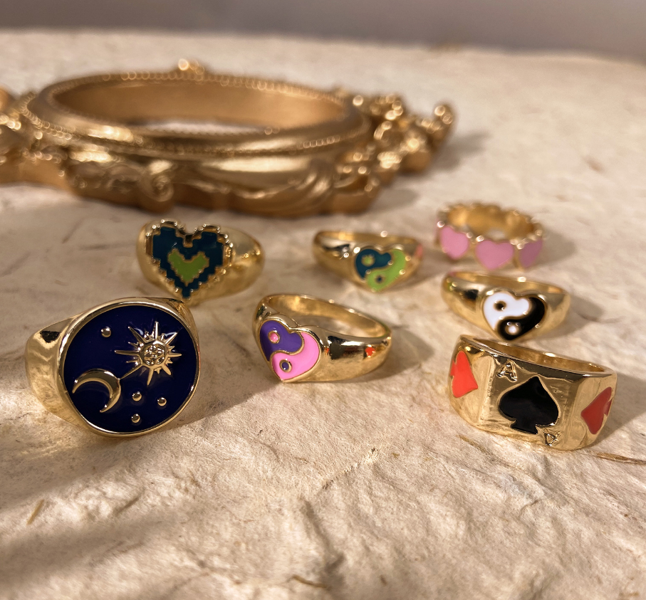 2021 Newest Hotsale Fashion Alloy Metal Color Oil Drip Ring Geometric Love Heart Star Moon Finger Rings For Women