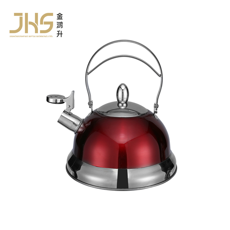 JHS Customized Logo 3L Metal Handle Stainless Steel Red Whistle Water Kettle Kitchen Whistling Kettle