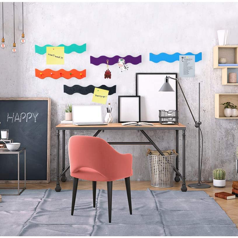 Felt Board Memo Strip Self-Adhesive Wave Shape Custom Pin Board Bar with Pushpins Bulletin Board Strip for Office School Home
