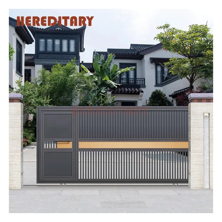 Outdoor large luxury aluminum alloy modern fence gate full privacy gate