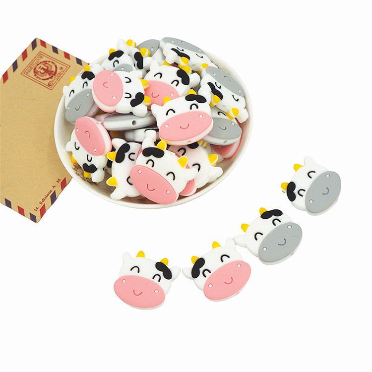 New Food Grade Cute Cow Shape Silicone Beads Teething DIY Jewelry Accessories Other Loose Beads
