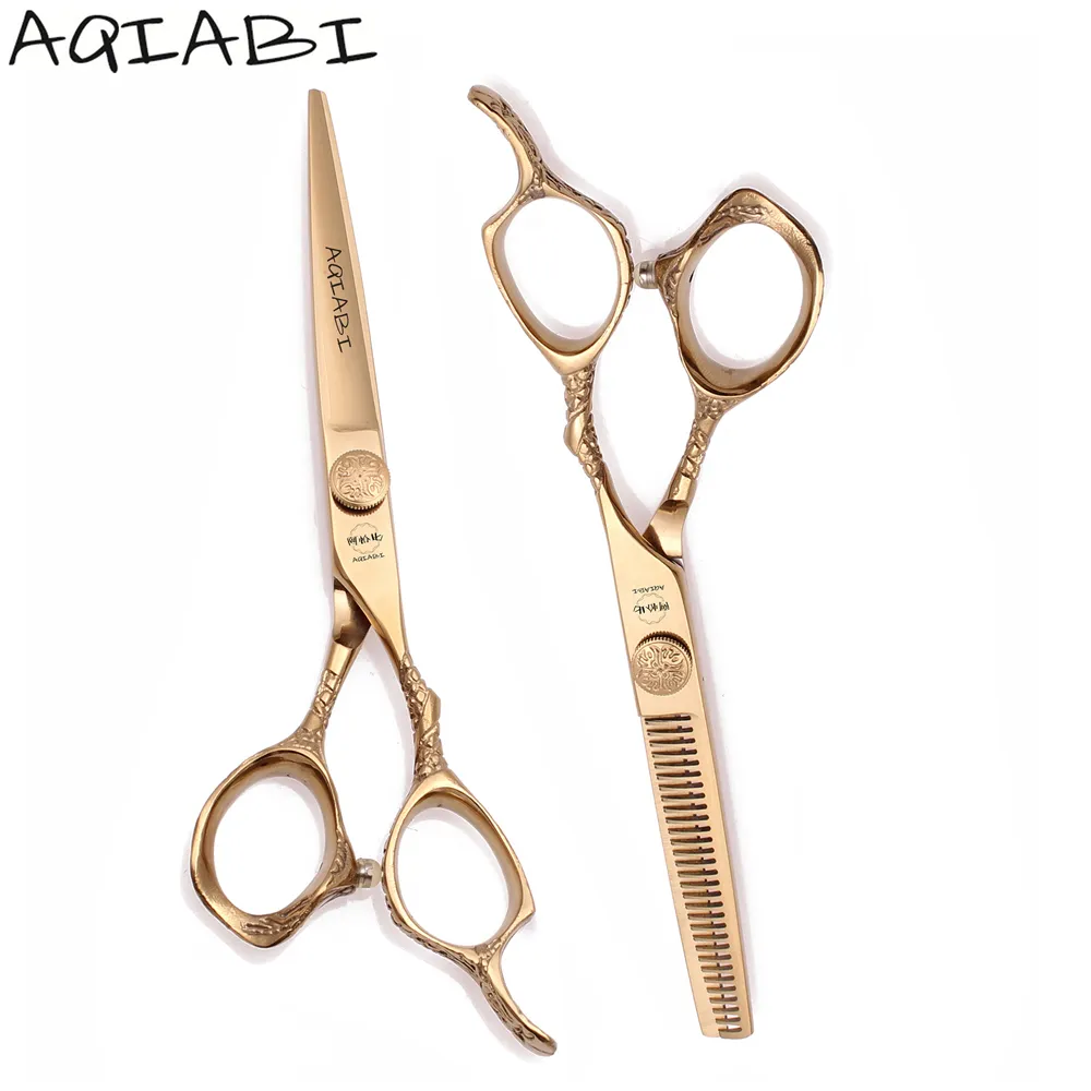 Barber Scissors 5.5'' 6" AQIABI JP Stainless Cutting Scissors Thinning Shears Hairdressing Scissors Gold A9001