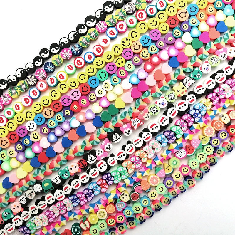 10 mm Smiley Spacer Mixed DIY Clay Beads Colorful Cartoon Fruit Polymer Clay Beads Strand For Jewelry 2021 Factory Wholesale