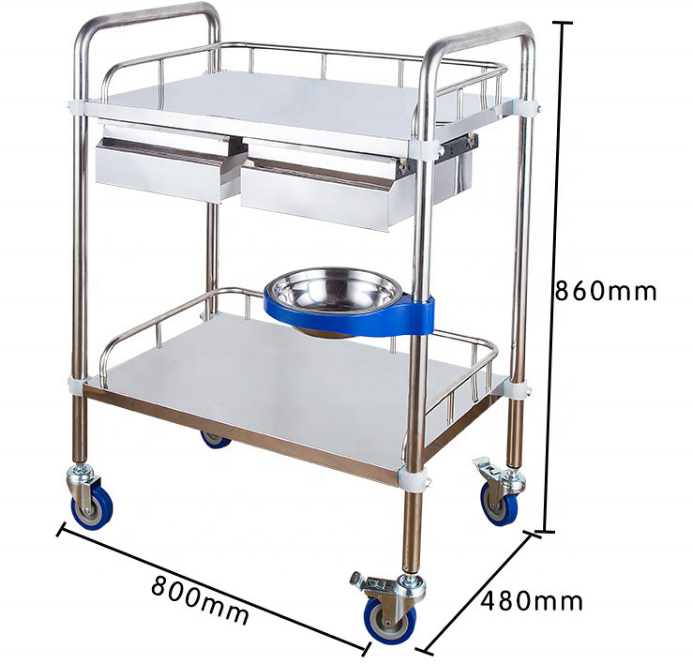Factory Direct Sale Stainless Steel Medical Trolley With Drawers